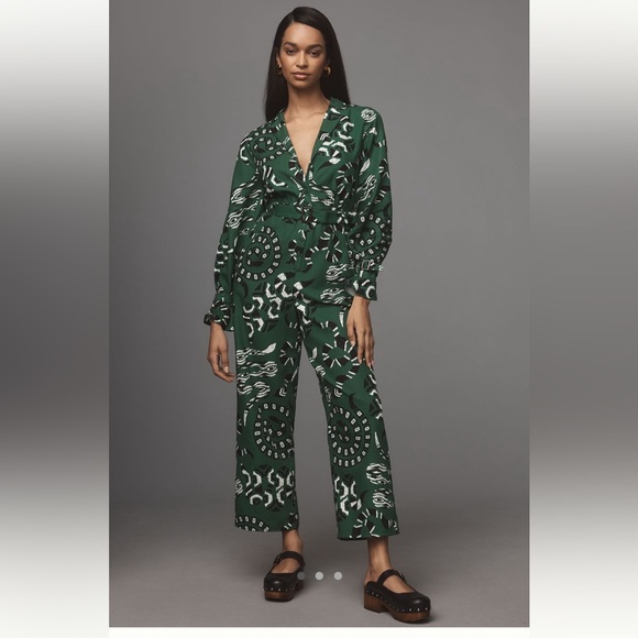 FARM Rio Pants - Anthropologie Dark Green Patterned Jumpsuit